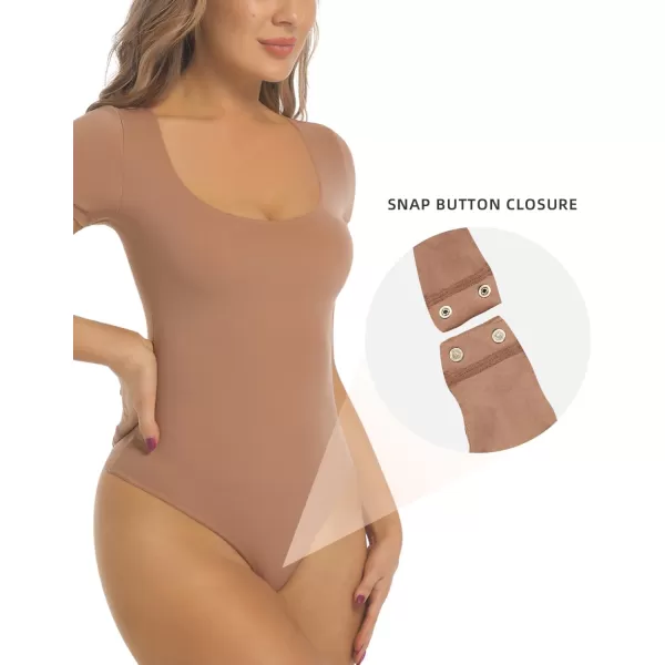 SHAPERX Body-Hugging T-shirt Bodysuit Tops for Women Soft Crew Neck Body Suits Thong Jumpsuit