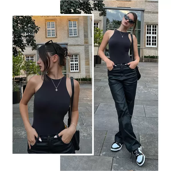SHAPERX Body-Hugging T-shirt Bodysuit Tops for Women Soft Crew Neck Body Suits Thong Jumpsuit