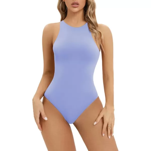 SHAPERX Body-Hugging T-shirt Bodysuit Tops for Women Soft Crew Neck Body Suits Thong Jumpsuit