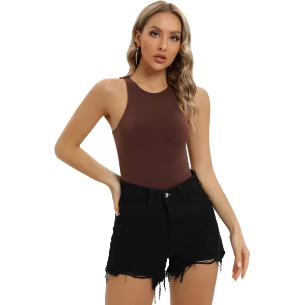 SHAPERX Body-Hugging T-shirt Bodysuit Tops for Women Soft Crew Neck Body Suits Thong Jumpsuit