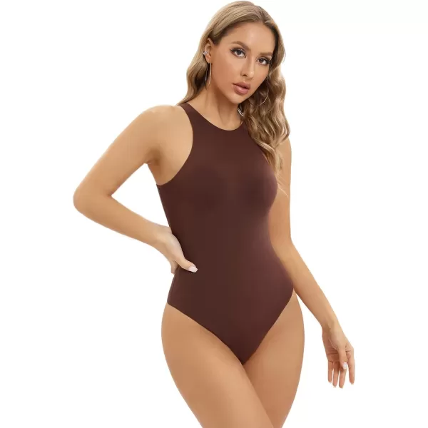 SHAPERX Body-Hugging T-shirt Bodysuit Tops for Women Soft Crew Neck Body Suits Thong Jumpsuit