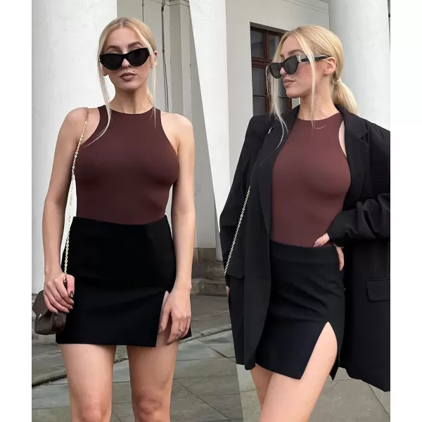 SHAPERX Body-Hugging T-shirt Bodysuit Tops for Women Soft Crew Neck Body Suits Thong Jumpsuit