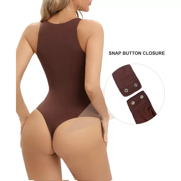SHAPERX Body-Hugging T-shirt Bodysuit Tops for Women Soft Crew Neck Body Suits Thong Jumpsuit
