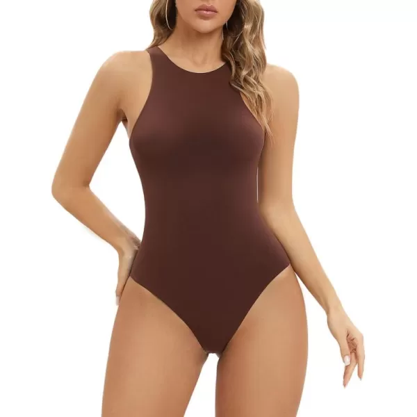 SHAPERX Body-Hugging T-shirt Bodysuit Tops for Women Soft Crew Neck Body Suits Thong Jumpsuit