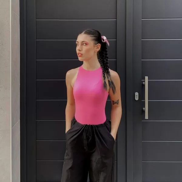 SHAPERX Body-Hugging T-shirt Bodysuit Tops for Women Soft Crew Neck Body Suits Thong Jumpsuit
