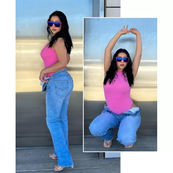SHAPERX Body-Hugging T-shirt Bodysuit Tops for Women Soft Crew Neck Body Suits Thong Jumpsuit