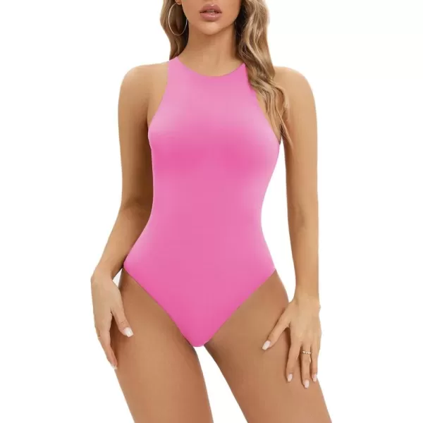 SHAPERX Body-Hugging T-shirt Bodysuit Tops for Women Soft Crew Neck Body Suits Thong Jumpsuit