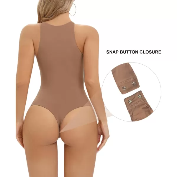 SHAPERX Body-Hugging T-shirt Bodysuit Tops for Women Soft Crew Neck Body Suits Thong Jumpsuit