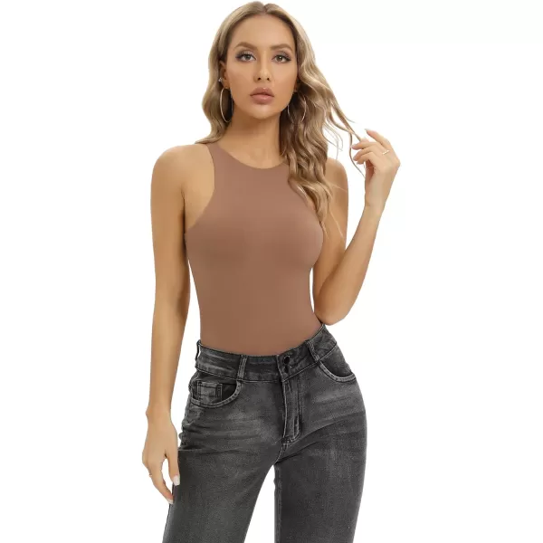 SHAPERX Body-Hugging T-shirt Bodysuit Tops for Women Soft Crew Neck Body Suits Thong Jumpsuit