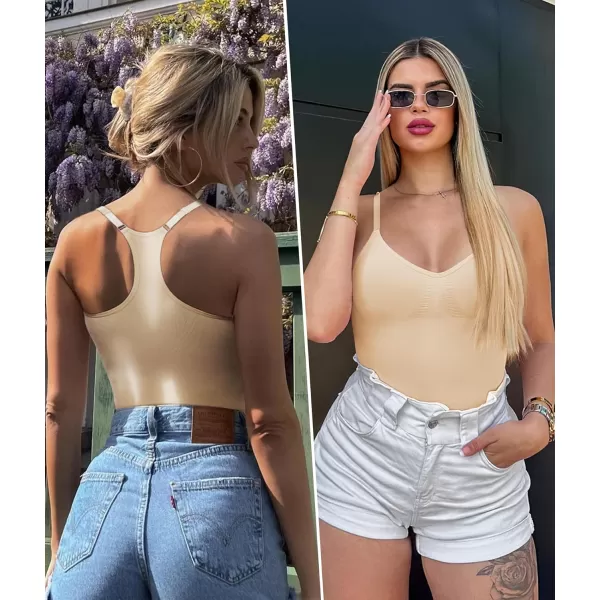 SHAPERX Bodysuit for Women Tummy Control Shapewear Racerback Seamless Sculpting Body Shaper Tank Top