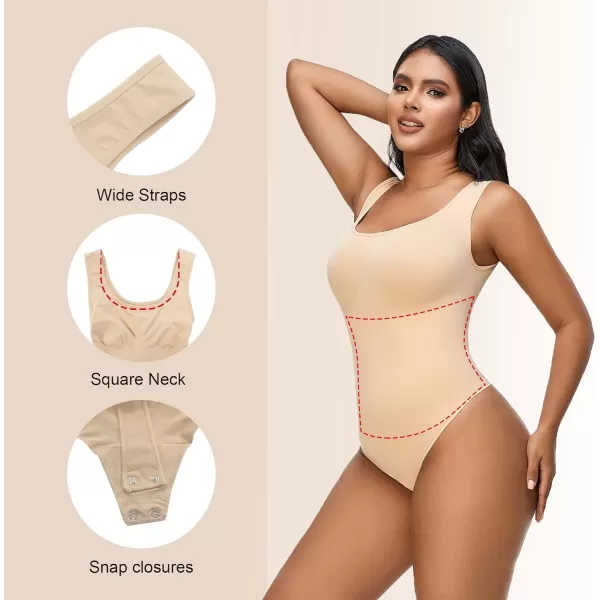 SHAPERX Bodysuit for Women Tummy Control Shapewear Scoop Neck Sculpting Thong Body Shaper Tank Top
