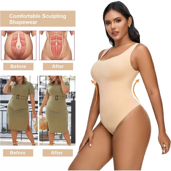 SHAPERX Bodysuit for Women Tummy Control Shapewear Scoop Neck Sculpting Thong Body Shaper Tank Top