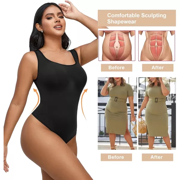 SHAPERX Bodysuit for Women Tummy Control Shapewear Scoop Neck Sculpting Thong Body Shaper Tank Top