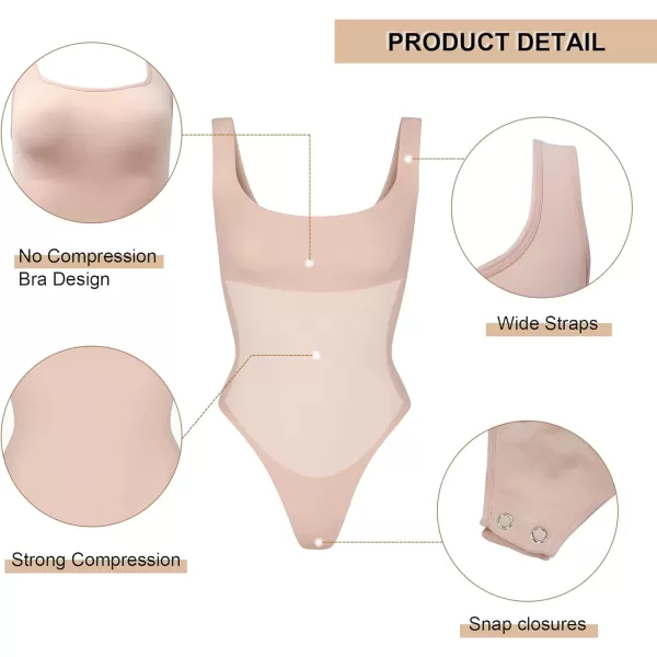 SHAPERX Bodysuit for Women Tummy Control Shapewear Scoop Neck Sculpting Thong Body Shaper Tank Top