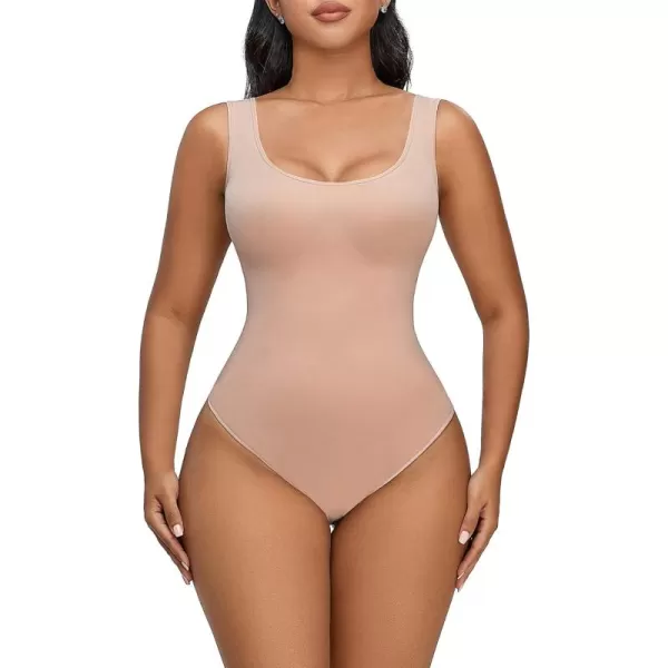 SHAPERX Bodysuit for Women Tummy Control Shapewear Scoop Neck Sculpting Thong Body Shaper Tank Top