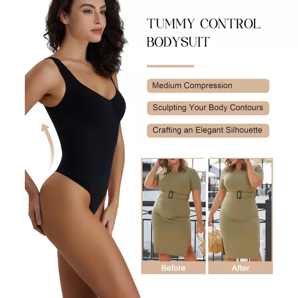 SHAPERX Bodysuit for Women Tummy Control Shapewear Scoop Neck Sculpting Thong Body Shaper Tank Top