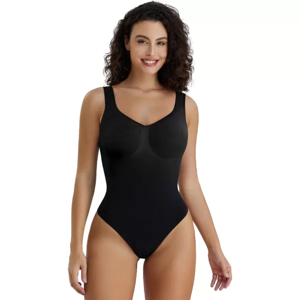 SHAPERX Bodysuit for Women Tummy Control Shapewear Scoop Neck Sculpting Thong Body Shaper Tank Top