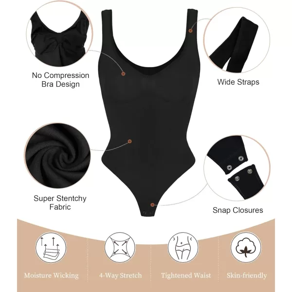 SHAPERX Bodysuit for Women Tummy Control Shapewear Scoop Neck Sculpting Thong Body Shaper Tank Top
