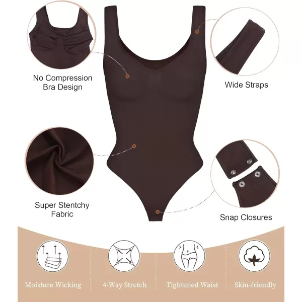 SHAPERX Bodysuit for Women Tummy Control Shapewear Scoop Neck Sculpting Thong Body Shaper Tank Top
