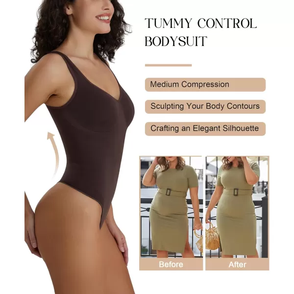 SHAPERX Bodysuit for Women Tummy Control Shapewear Scoop Neck Sculpting Thong Body Shaper Tank Top