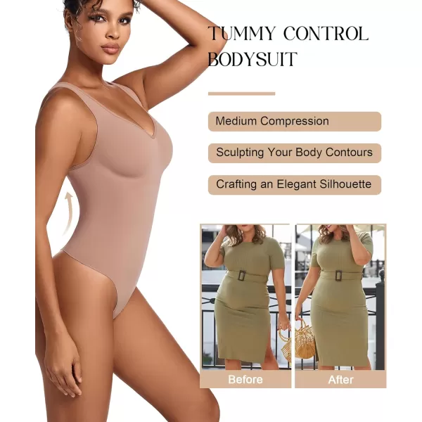 SHAPERX Bodysuit for Women Tummy Control Shapewear Scoop Neck Sculpting Thong Body Shaper Tank Top