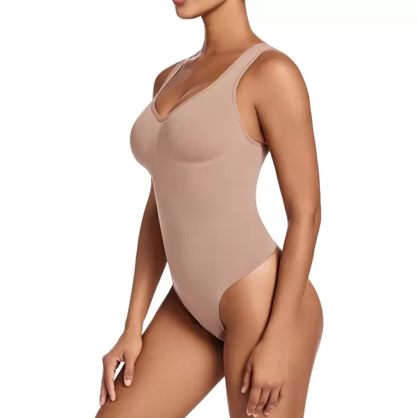 SHAPERX Bodysuit for Women Tummy Control Shapewear Scoop Neck Sculpting Thong Body Shaper Tank Top