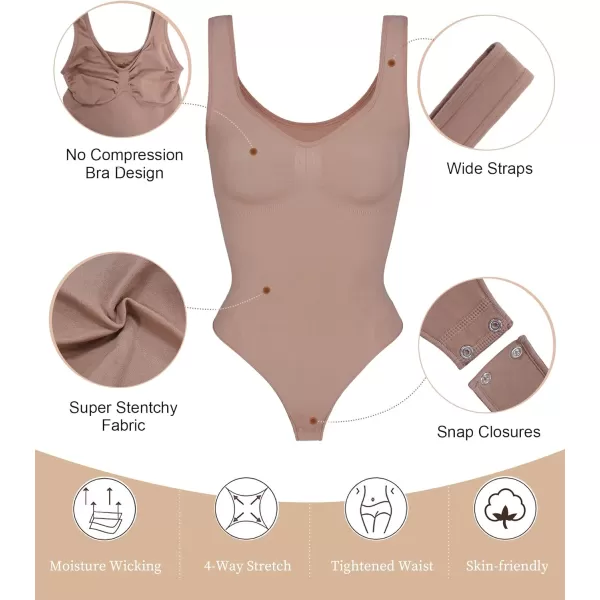 SHAPERX Bodysuit for Women Tummy Control Shapewear Scoop Neck Sculpting Thong Body Shaper Tank Top