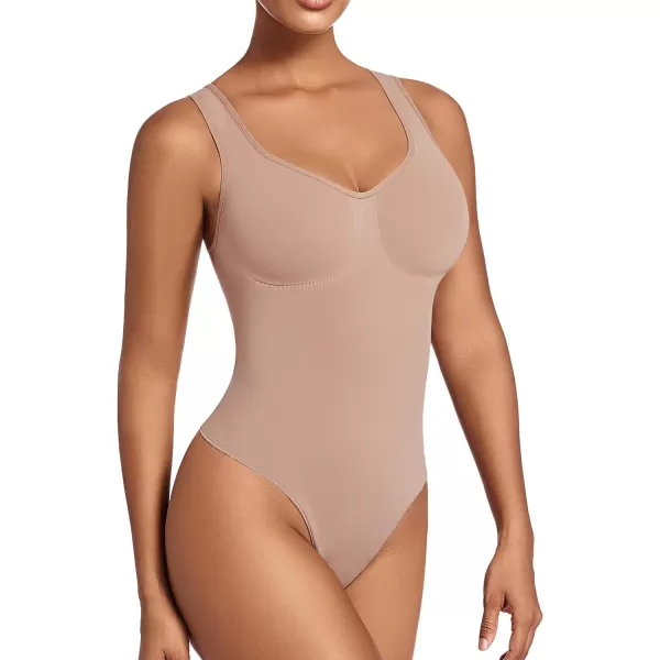 SHAPERX Bodysuit for Women Tummy Control Shapewear Scoop Neck Sculpting Thong Body Shaper Tank Top