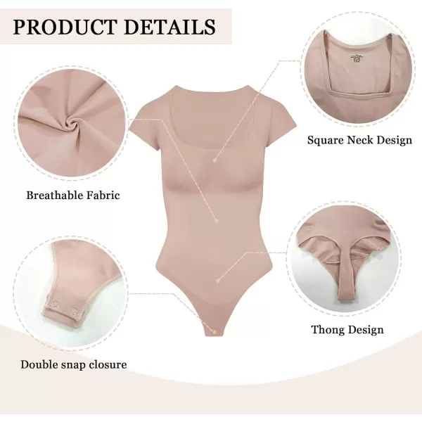 SHAPERX Seamless Short Sleeve Bodysuit for Women Tummy Control Shapewear Thong Sculpting Body Shaper