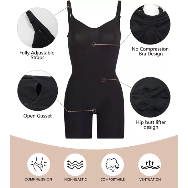 SHAPERX Shapewear for Women Tummy Control Bodysuit Mid Thigh Butt Lifter Body Shaper Shorts