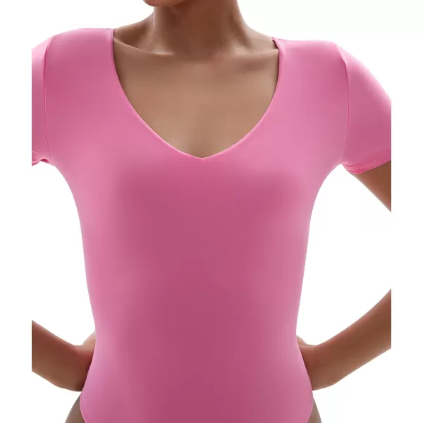 SHAPERX T-shirt Body Suits for Womens Soft Short Sleeve Bodysuit Sexy V Neck Tops Thong Jumpsuit