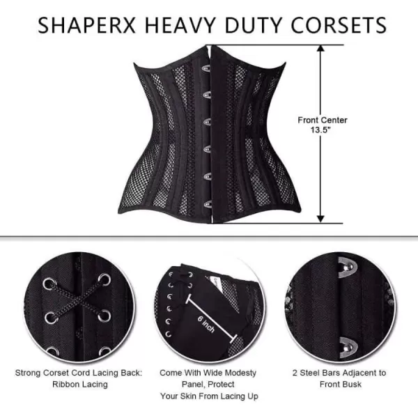 SHAPERX Women 24 Double Steel-Boned Longline Heavy Duty Waist Training Corsets Shaper