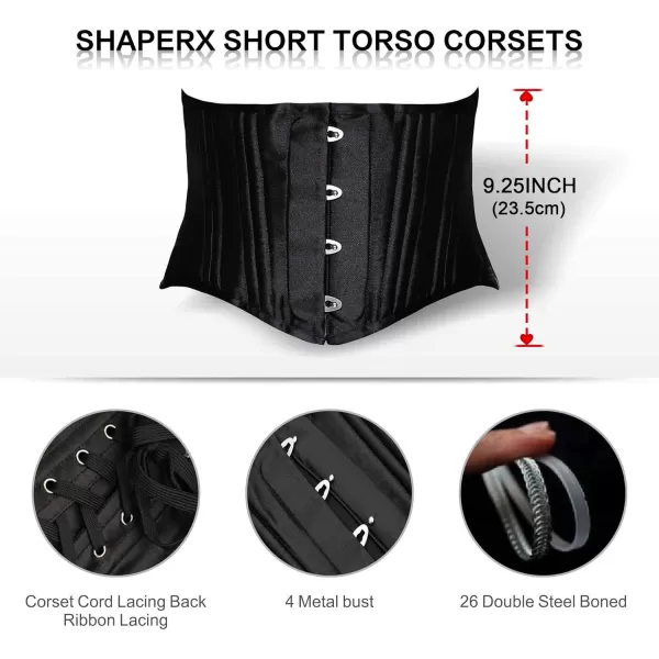 SHAPERX Women's 26 Steel Boned Corset Short Torso Heavy Duty Waist Trainer Corset for Weight Loss