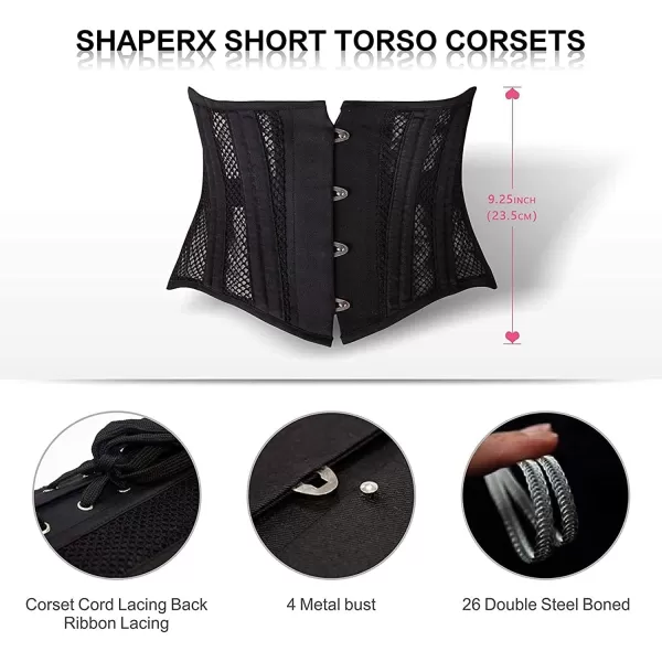 SHAPERX Women's 26 Steel Boned Corset Short Torso Heavy Duty Waist Trainer Corset for Weight Loss