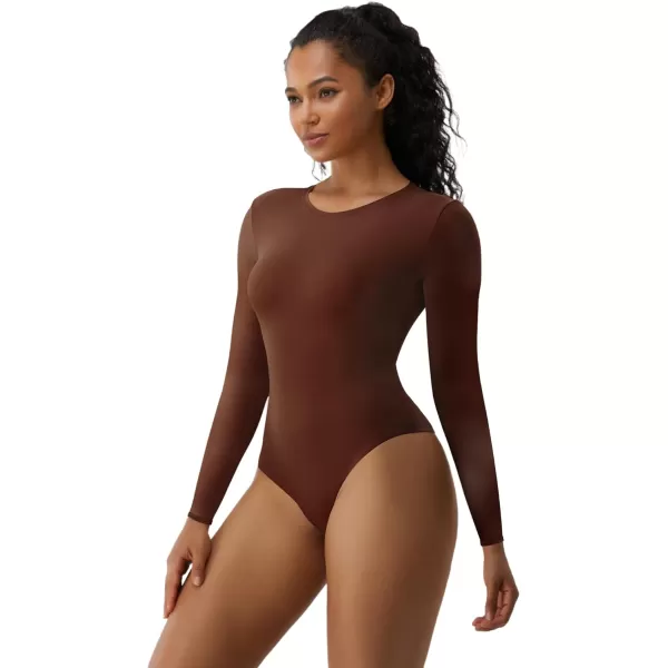 SHAPERX Women's Long Sleeve Crew Neck Bodysuit Soft Body-Hugging T-Shirt Fits Everybody
