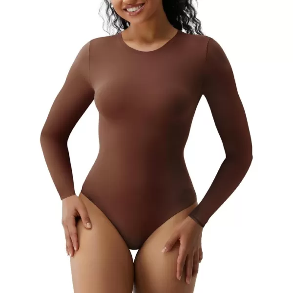 SHAPERX Women's Long Sleeve Crew Neck Bodysuit Soft Body-Hugging T-Shirt Fits Everybody