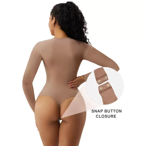 SHAPERX Women's Long Sleeve Crew Neck Bodysuit Soft Body-Hugging T-Shirt Fits Everybody