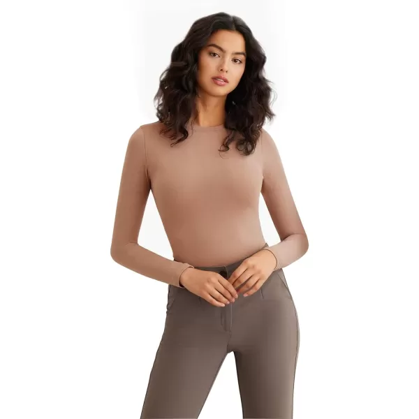 SHAPERX Women's Long Sleeve Crew Neck Bodysuit Soft Body-Hugging T-Shirt Fits Everybody