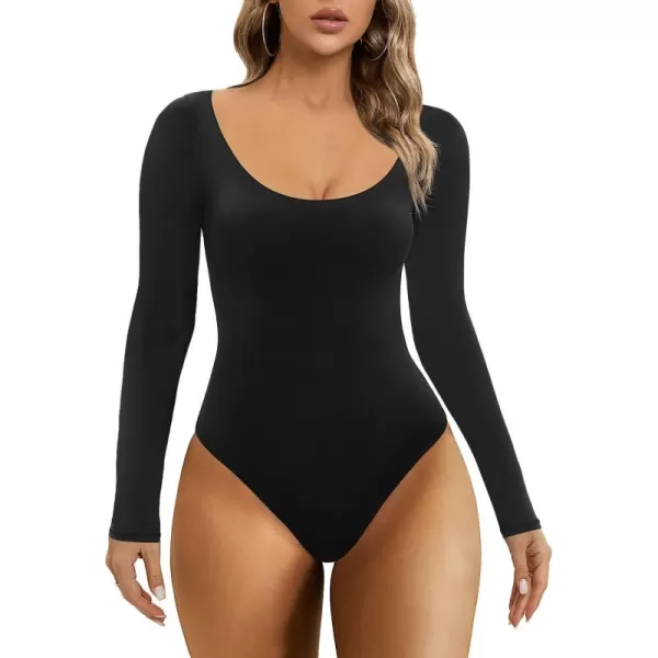 SHAPERX Women's Long Sleeve Crew Neck Bodysuit Soft Body-Hugging T-Shirt Fits Everybody