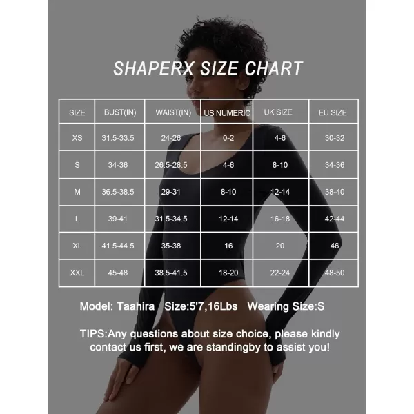 SHAPERX Women's Long Sleeve Crew Neck Bodysuit Soft Body-Hugging T-Shirt Fits Everybody