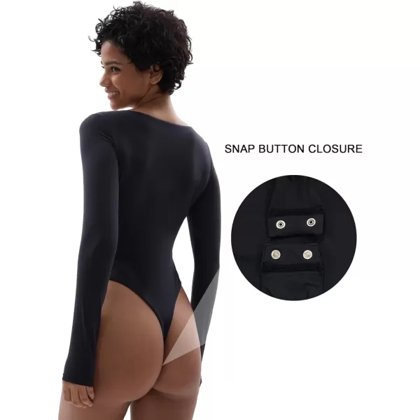 SHAPERX Women's Long Sleeve Crew Neck Bodysuit Soft Body-Hugging T-Shirt Fits Everybody