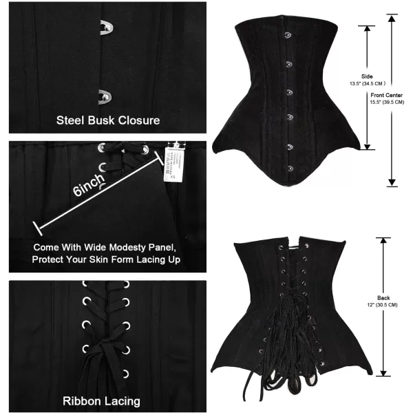 SHAPERX Women's Long Torso Waist Training Corsets Double Steel Boned Heavy Duty Underbust Body Shaper