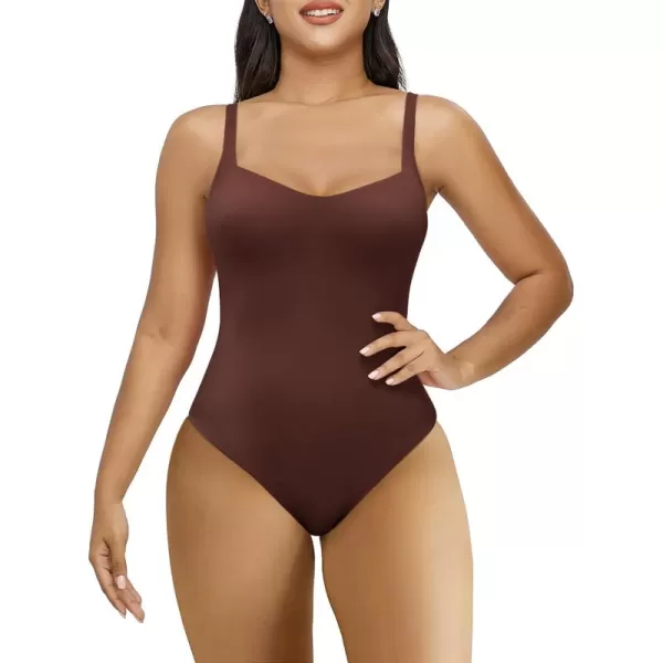 SHAPERX Women's Sleeveless No Compression Bodysuit Square Neck Super Soft Body Suits