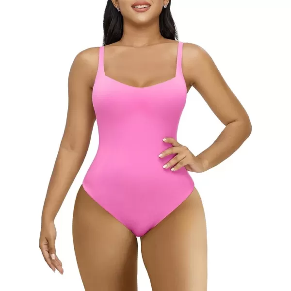 SHAPERX Women's Sleeveless No Compression Bodysuit Square Neck Super Soft Body Suits