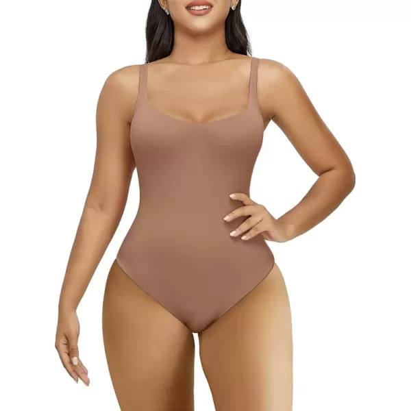 SHAPERX Women's Sleeveless No Compression Bodysuit Square Neck Super Soft Body Suits