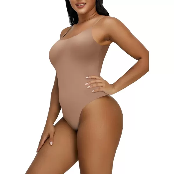 SHAPERX Women's Sleeveless No Compression Bodysuit Square Neck Super Soft Body Suits