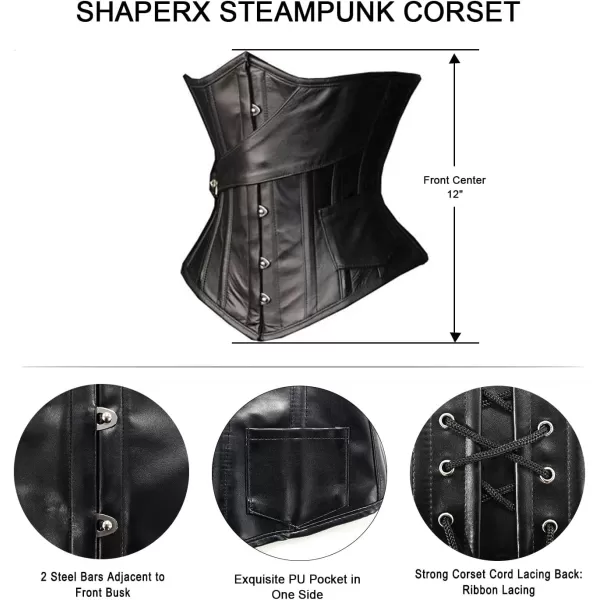 SHAPERX Womens Steampunk Gothic Steel Boned Underbust Waist Training Corsets