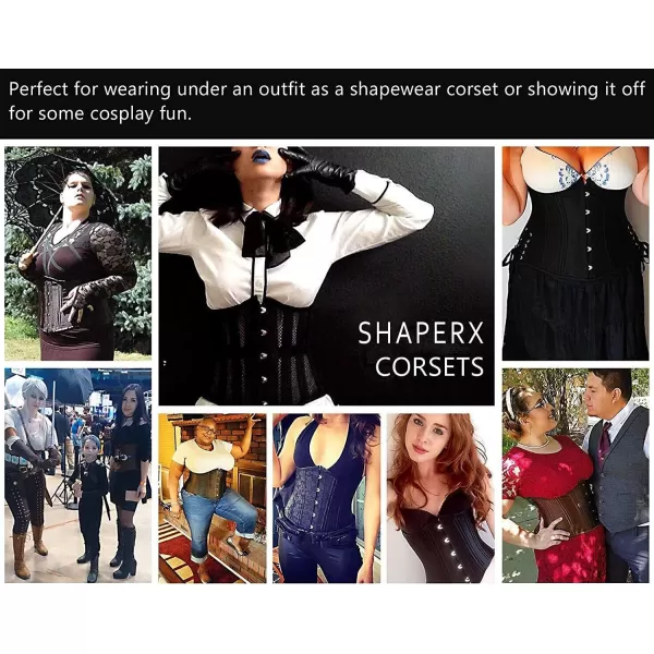 SHAPERX Women's Waist Training Corsets Underbust Heavy Duty 26 Steel Boned Hourglass Silhouette Body Shaper