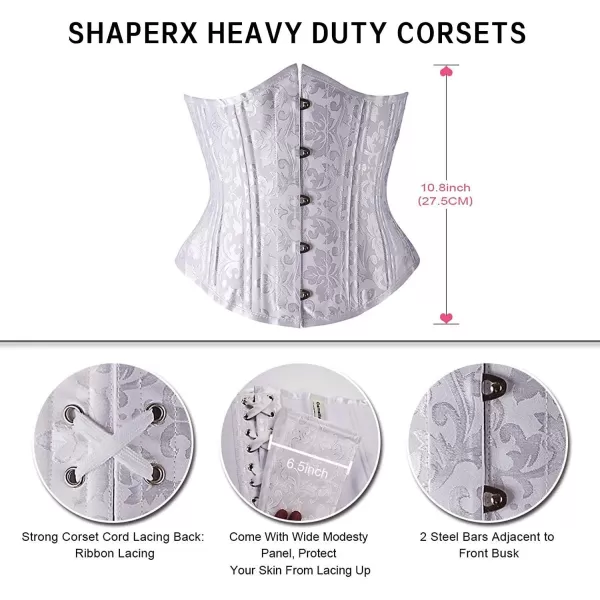 SHAPERX Women's Waist Training Corsets Underbust Heavy Duty 26 Steel Boned Hourglass Silhouette Body Shaper