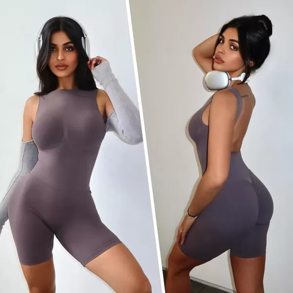 SHAPERX Mid Thigh Jumpsuits for Women Low Back Onesie Seamless Rompers Stretchy Bodycon Outfits